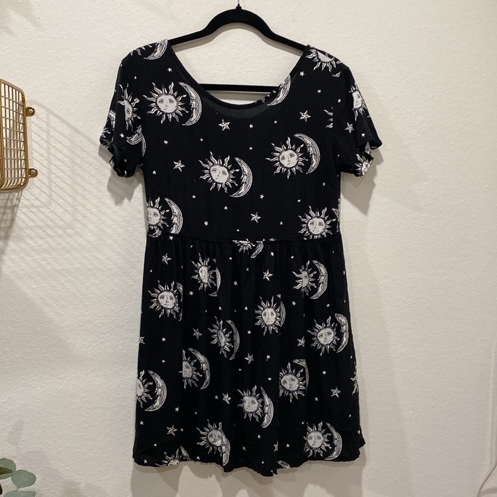 Motel Sun and Moon Tiara tie back Baby doll Skater Dress